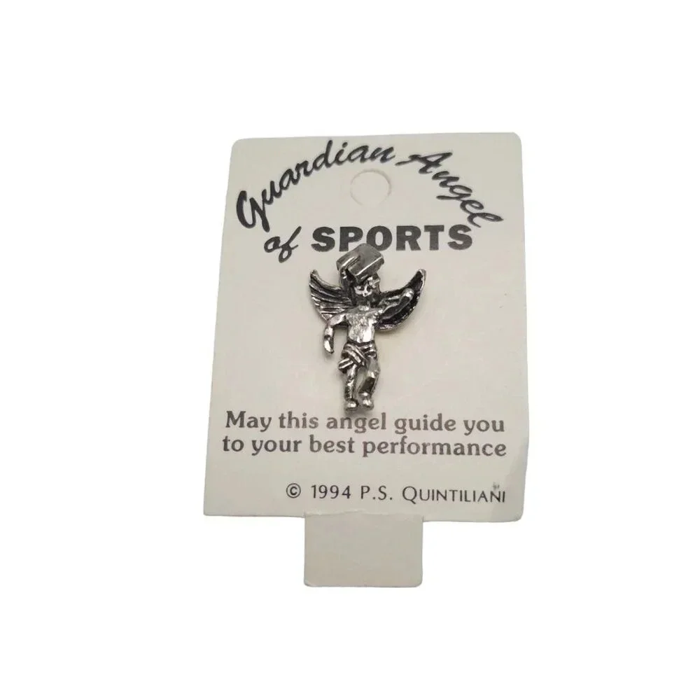 Guardian Angel of Sports Graduate Lapel Brooch Pin Silver Tone Vintage